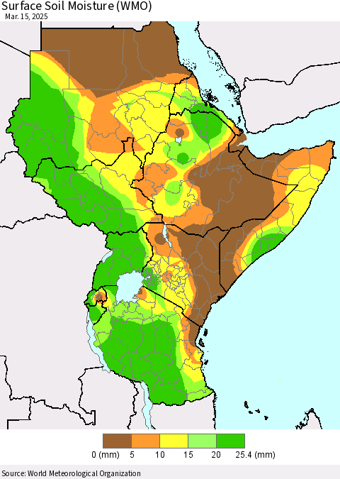 Eastern Africa Surface Soil Moisture (WMO) Thematic Map For 3/11/2025 - 3/15/2025