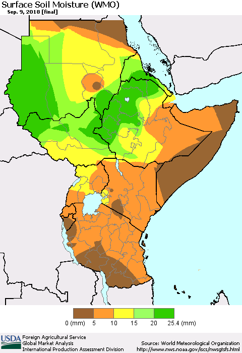 Eastern Africa Surface Soil Moisture (WMO) Thematic Map For 9/3/2018 - 9/9/2018