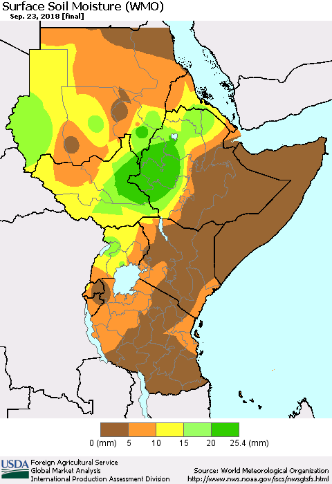 Eastern Africa Surface Soil Moisture (WMO) Thematic Map For 9/17/2018 - 9/23/2018