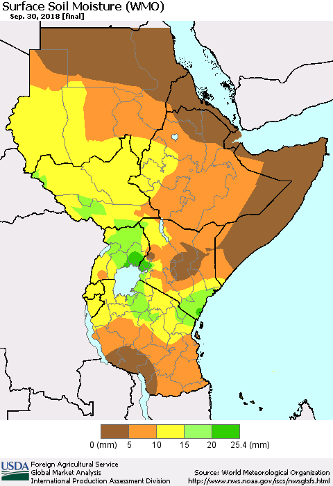 Eastern Africa Surface Soil Moisture (WMO) Thematic Map For 9/24/2018 - 9/30/2018