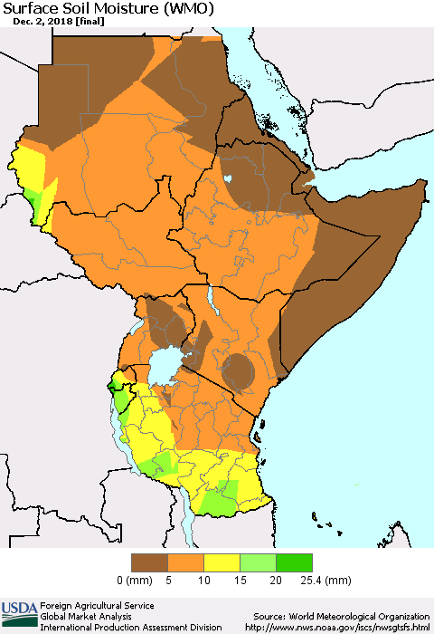 Eastern Africa Surface Soil Moisture (WMO) Thematic Map For 11/26/2018 - 12/2/2018