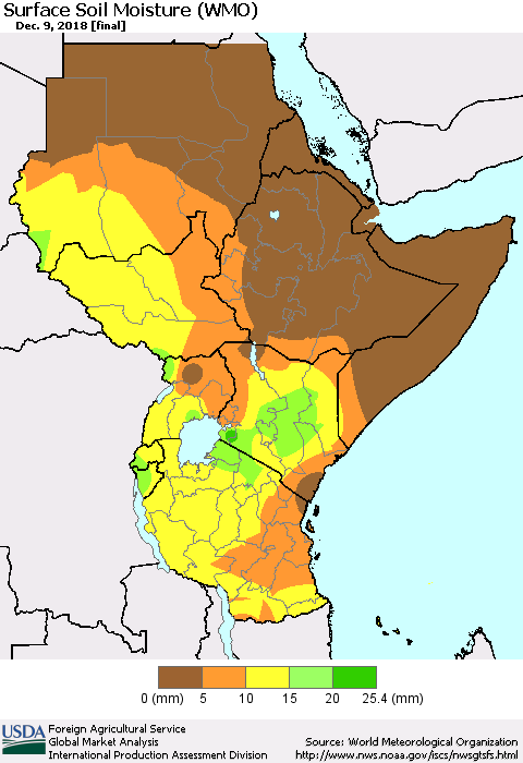 Eastern Africa Surface Soil Moisture (WMO) Thematic Map For 12/3/2018 - 12/9/2018