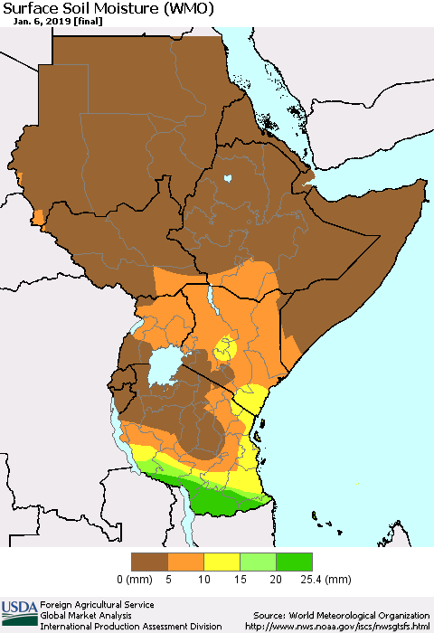 Eastern Africa Surface Soil Moisture (WMO) Thematic Map For 12/31/2018 - 1/6/2019