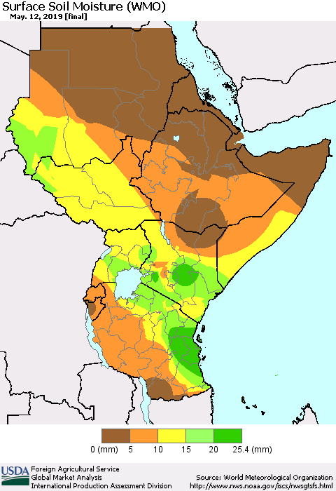Eastern Africa Surface Soil Moisture (WMO) Thematic Map For 5/6/2019 - 5/12/2019