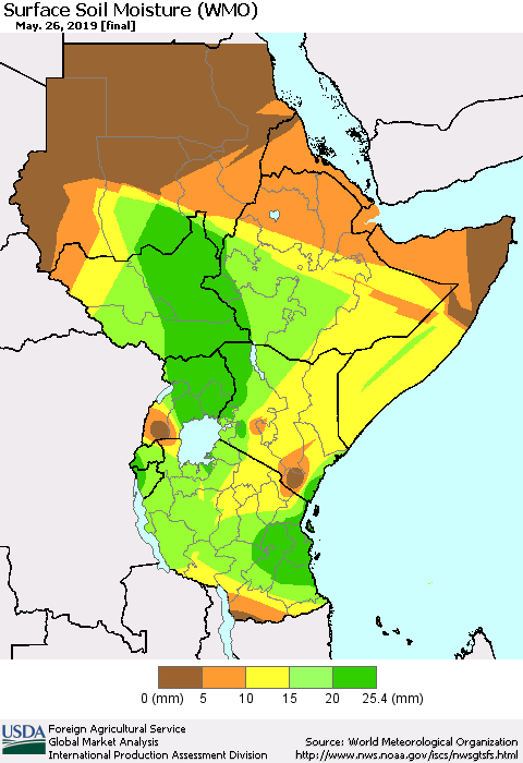 Eastern Africa Surface Soil Moisture (WMO) Thematic Map For 5/20/2019 - 5/26/2019