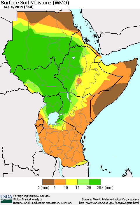 Eastern Africa Surface Soil Moisture (WMO) Thematic Map For 9/2/2019 - 9/8/2019