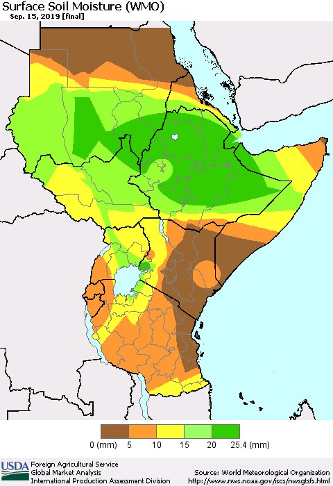 Eastern Africa Surface Soil Moisture (WMO) Thematic Map For 9/9/2019 - 9/15/2019
