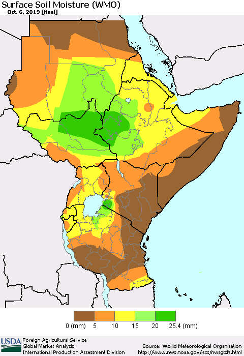 Eastern Africa Surface Soil Moisture (WMO) Thematic Map For 9/30/2019 - 10/6/2019