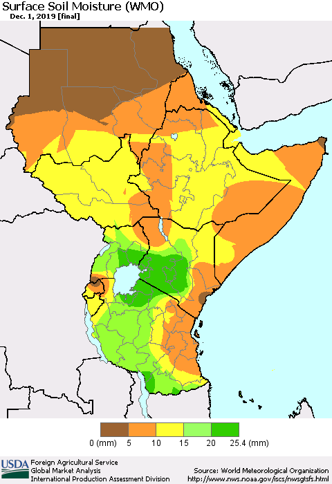 Eastern Africa Surface Soil Moisture (WMO) Thematic Map For 11/25/2019 - 12/1/2019