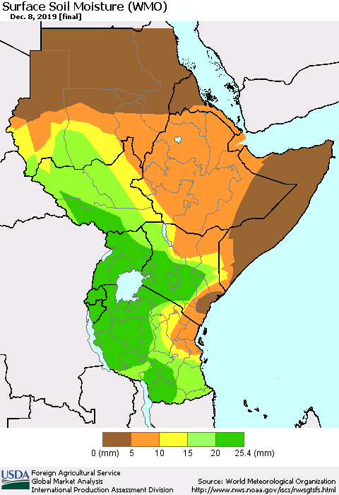 Eastern Africa Surface Soil Moisture (WMO) Thematic Map For 12/2/2019 - 12/8/2019