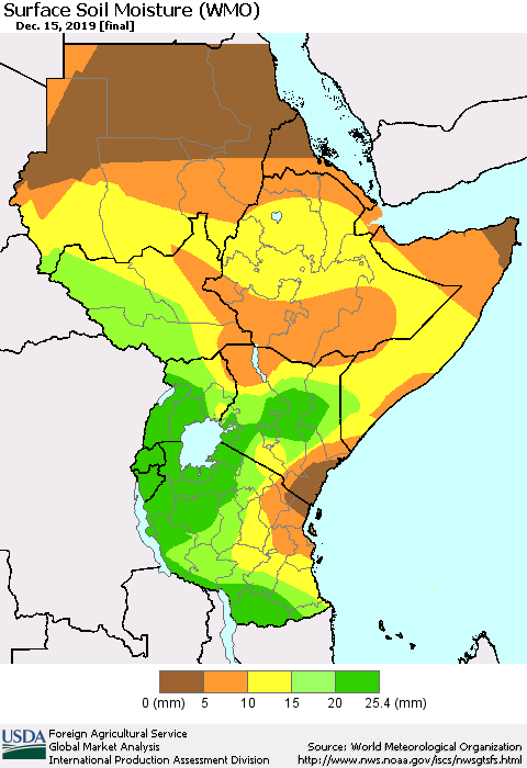 Eastern Africa Surface Soil Moisture (WMO) Thematic Map For 12/9/2019 - 12/15/2019