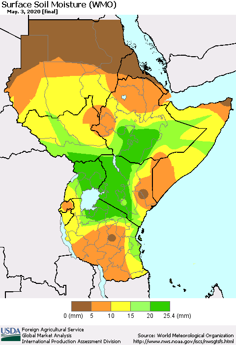 Eastern Africa Surface Soil Moisture (WMO) Thematic Map For 4/27/2020 - 5/3/2020