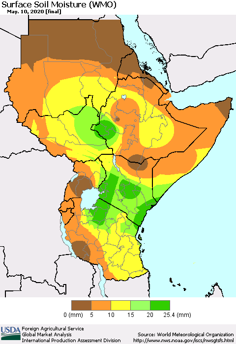 Eastern Africa Surface Soil Moisture (WMO) Thematic Map For 5/4/2020 - 5/10/2020