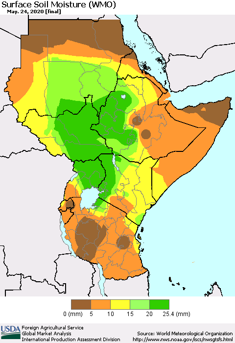 Eastern Africa Surface Soil Moisture (WMO) Thematic Map For 5/18/2020 - 5/24/2020