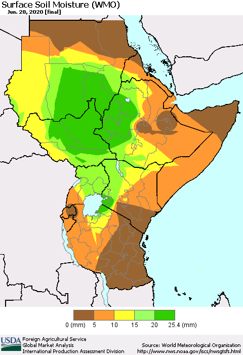 Eastern Africa Surface Soil Moisture (WMO) Thematic Map For 6/22/2020 - 6/28/2020
