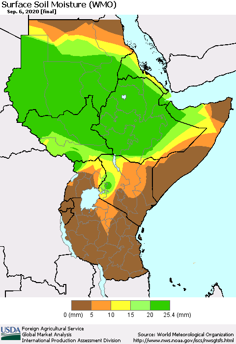 Eastern Africa Surface Soil Moisture (WMO) Thematic Map For 8/31/2020 - 9/6/2020