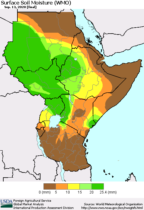 Eastern Africa Surface Soil Moisture (WMO) Thematic Map For 9/7/2020 - 9/13/2020