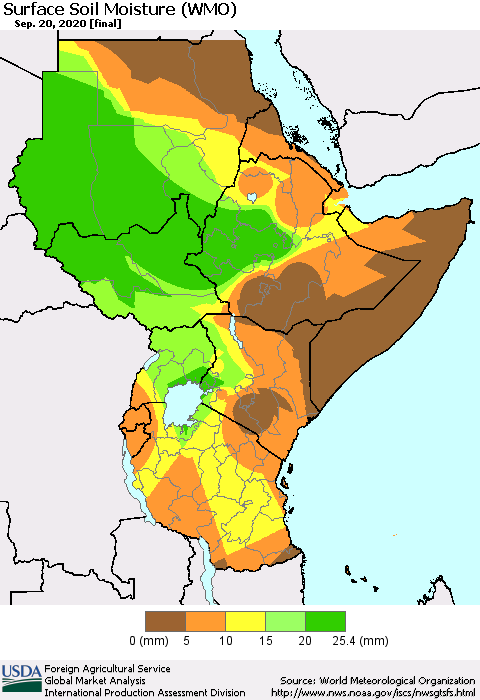 Eastern Africa Surface Soil Moisture (WMO) Thematic Map For 9/14/2020 - 9/20/2020