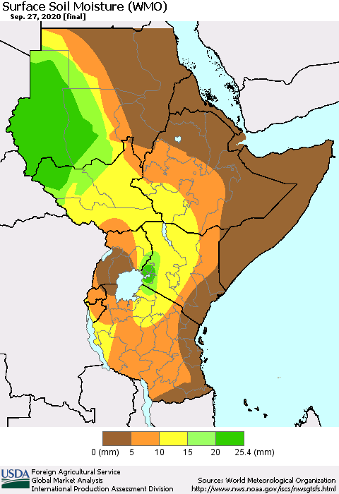 Eastern Africa Surface Soil Moisture (WMO) Thematic Map For 9/21/2020 - 9/27/2020
