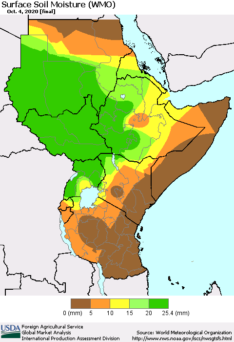 Eastern Africa Surface Soil Moisture (WMO) Thematic Map For 9/28/2020 - 10/4/2020