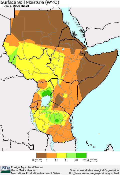 Eastern Africa Surface Soil Moisture (WMO) Thematic Map For 11/30/2020 - 12/6/2020