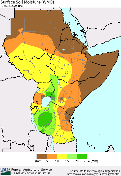 Eastern Africa Surface Soil Moisture (WMO) Thematic Map For 12/7/2020 - 12/13/2020