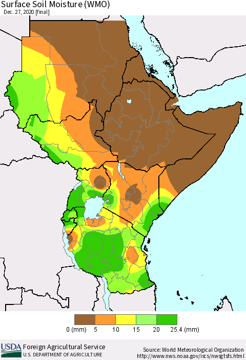 Eastern Africa Surface Soil Moisture (WMO) Thematic Map For 12/21/2020 - 12/27/2020