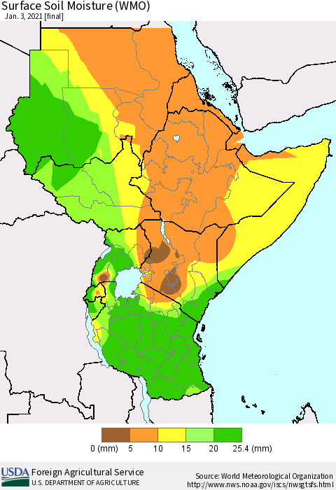 Eastern Africa Surface Soil Moisture (WMO) Thematic Map For 12/28/2020 - 1/3/2021