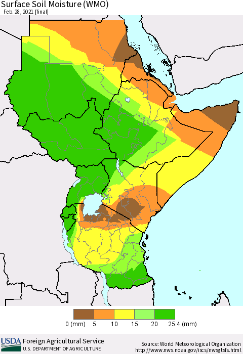 Eastern Africa Surface Soil Moisture (WMO) Thematic Map For 2/22/2021 - 2/28/2021
