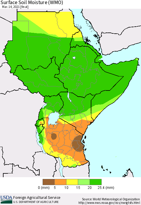 Eastern Africa Surface Soil Moisture (WMO) Thematic Map For 3/8/2021 - 3/14/2021