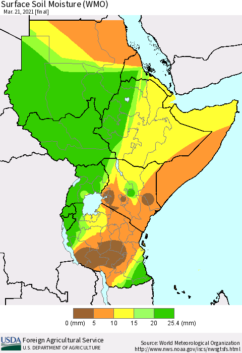 Eastern Africa Surface Soil Moisture (WMO) Thematic Map For 3/15/2021 - 3/21/2021