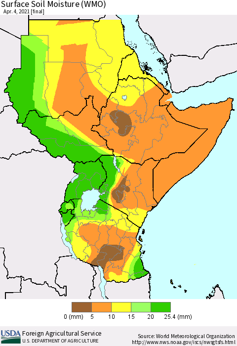 Eastern Africa Surface Soil Moisture (WMO) Thematic Map For 3/29/2021 - 4/4/2021