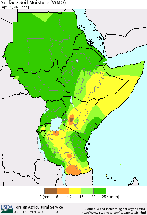 Eastern Africa Surface Soil Moisture (WMO) Thematic Map For 4/12/2021 - 4/18/2021