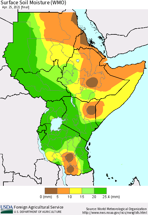 Eastern Africa Surface Soil Moisture (WMO) Thematic Map For 4/19/2021 - 4/25/2021