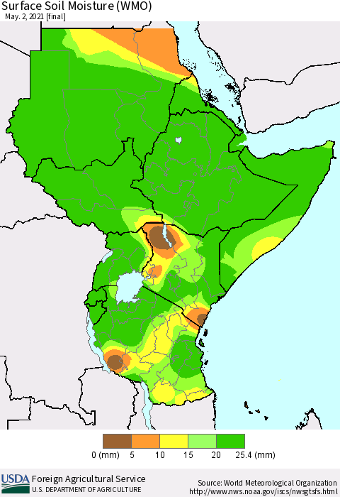 Eastern Africa Surface Soil Moisture (WMO) Thematic Map For 4/26/2021 - 5/2/2021