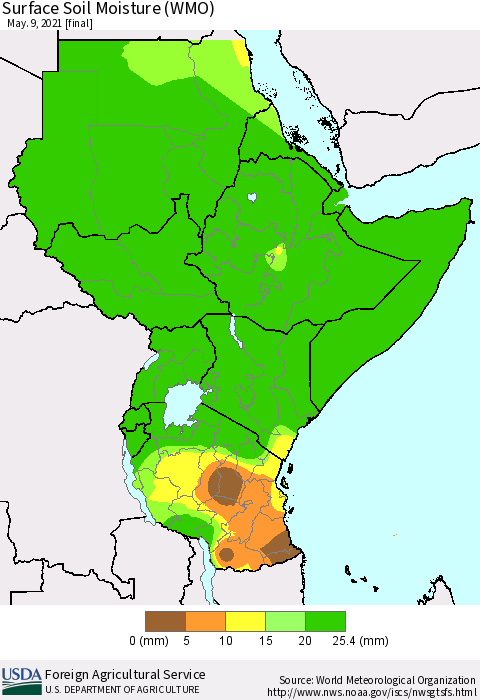 Eastern Africa Surface Soil Moisture (WMO) Thematic Map For 5/3/2021 - 5/9/2021