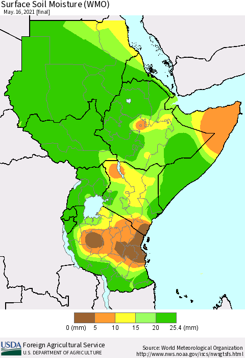 Eastern Africa Surface Soil Moisture (WMO) Thematic Map For 5/10/2021 - 5/16/2021