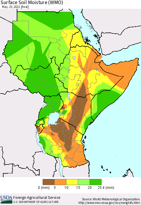 Eastern Africa Surface Soil Moisture (WMO) Thematic Map For 5/17/2021 - 5/23/2021