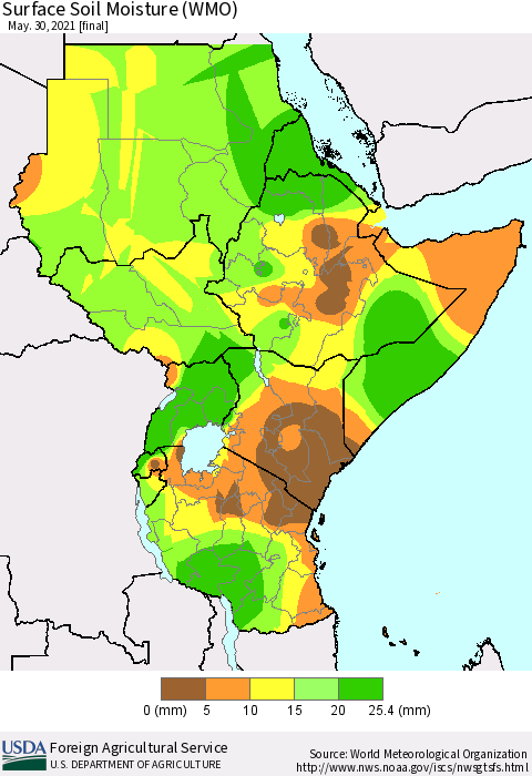 Eastern Africa Surface Soil Moisture (WMO) Thematic Map For 5/24/2021 - 5/30/2021