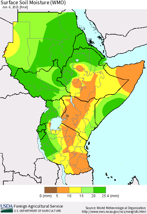 Eastern Africa Surface Soil Moisture (WMO) Thematic Map For 5/31/2021 - 6/6/2021