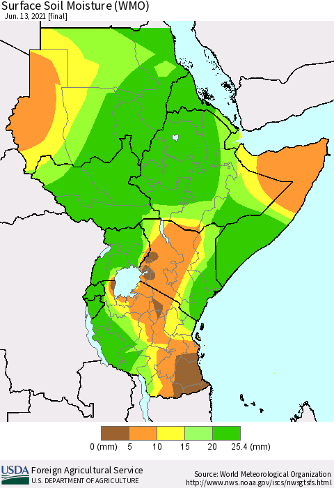 Eastern Africa Surface Soil Moisture (WMO) Thematic Map For 6/7/2021 - 6/13/2021