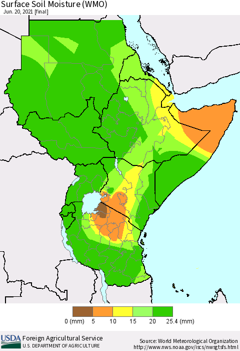 Eastern Africa Surface Soil Moisture (WMO) Thematic Map For 6/14/2021 - 6/20/2021