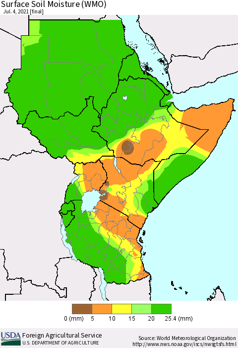 Eastern Africa Surface Soil Moisture (WMO) Thematic Map For 6/28/2021 - 7/4/2021