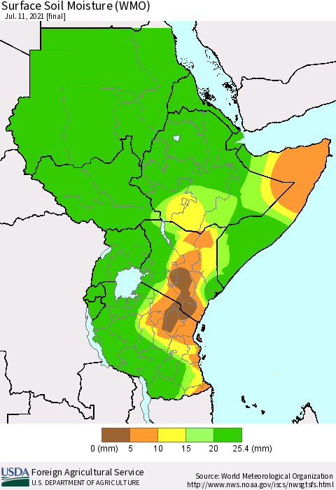 Eastern Africa Surface Soil Moisture (WMO) Thematic Map For 7/5/2021 - 7/11/2021