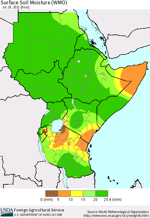 Eastern Africa Surface Soil Moisture (WMO) Thematic Map For 7/12/2021 - 7/18/2021