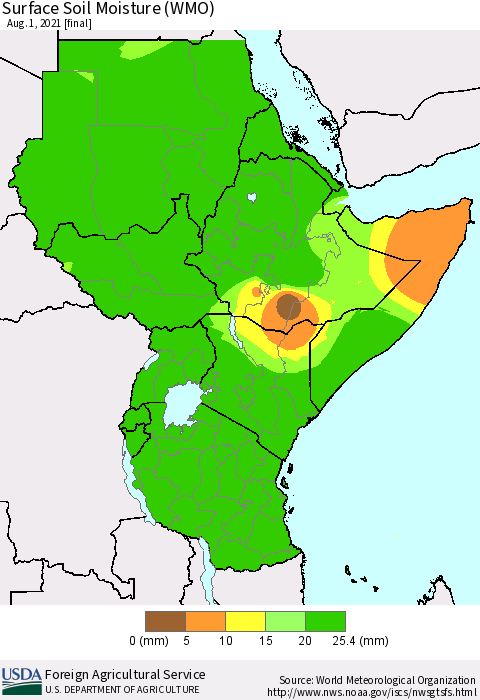 Eastern Africa Surface Soil Moisture (WMO) Thematic Map For 7/26/2021 - 8/1/2021