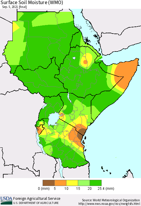 Eastern Africa Surface Soil Moisture (WMO) Thematic Map For 8/30/2021 - 9/5/2021
