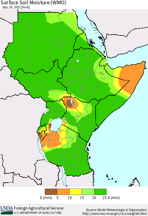 Eastern Africa Surface Soil Moisture (WMO) Thematic Map For 9/20/2021 - 9/26/2021