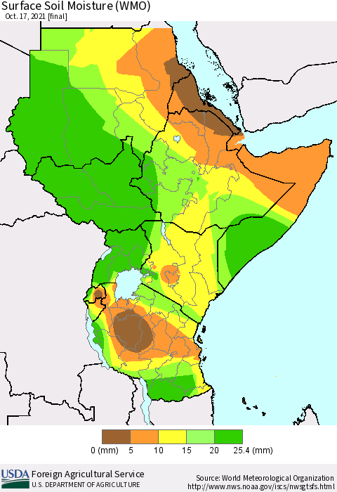 Eastern Africa Surface Soil Moisture (WMO) Thematic Map For 10/11/2021 - 10/17/2021