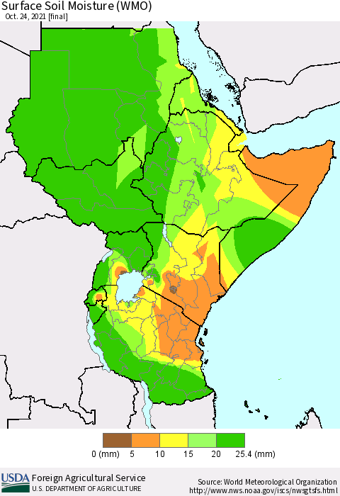 Eastern Africa Surface Soil Moisture (WMO) Thematic Map For 10/18/2021 - 10/24/2021